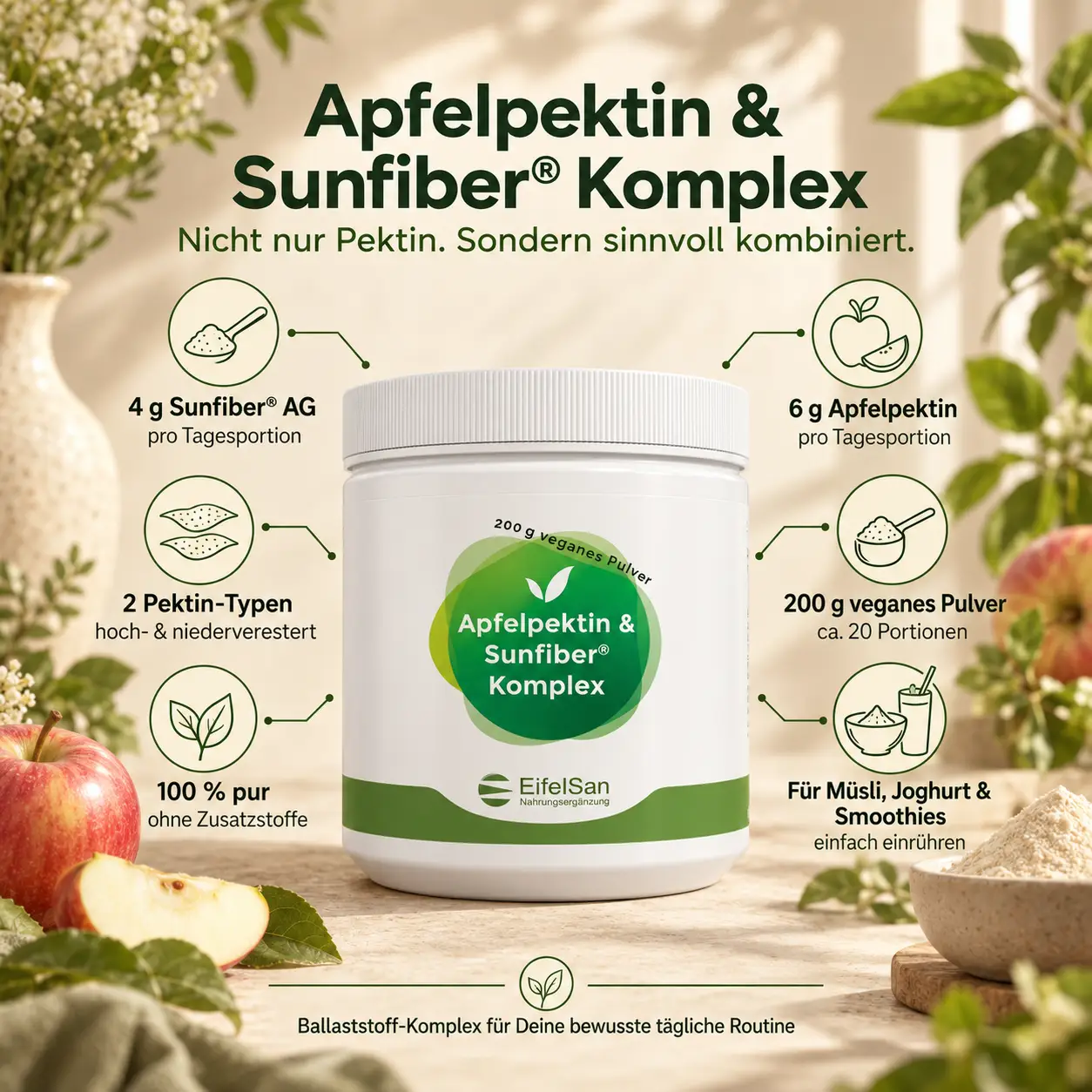 Apfelpektin & Sunfiber® Komplex - 200 g Pulver