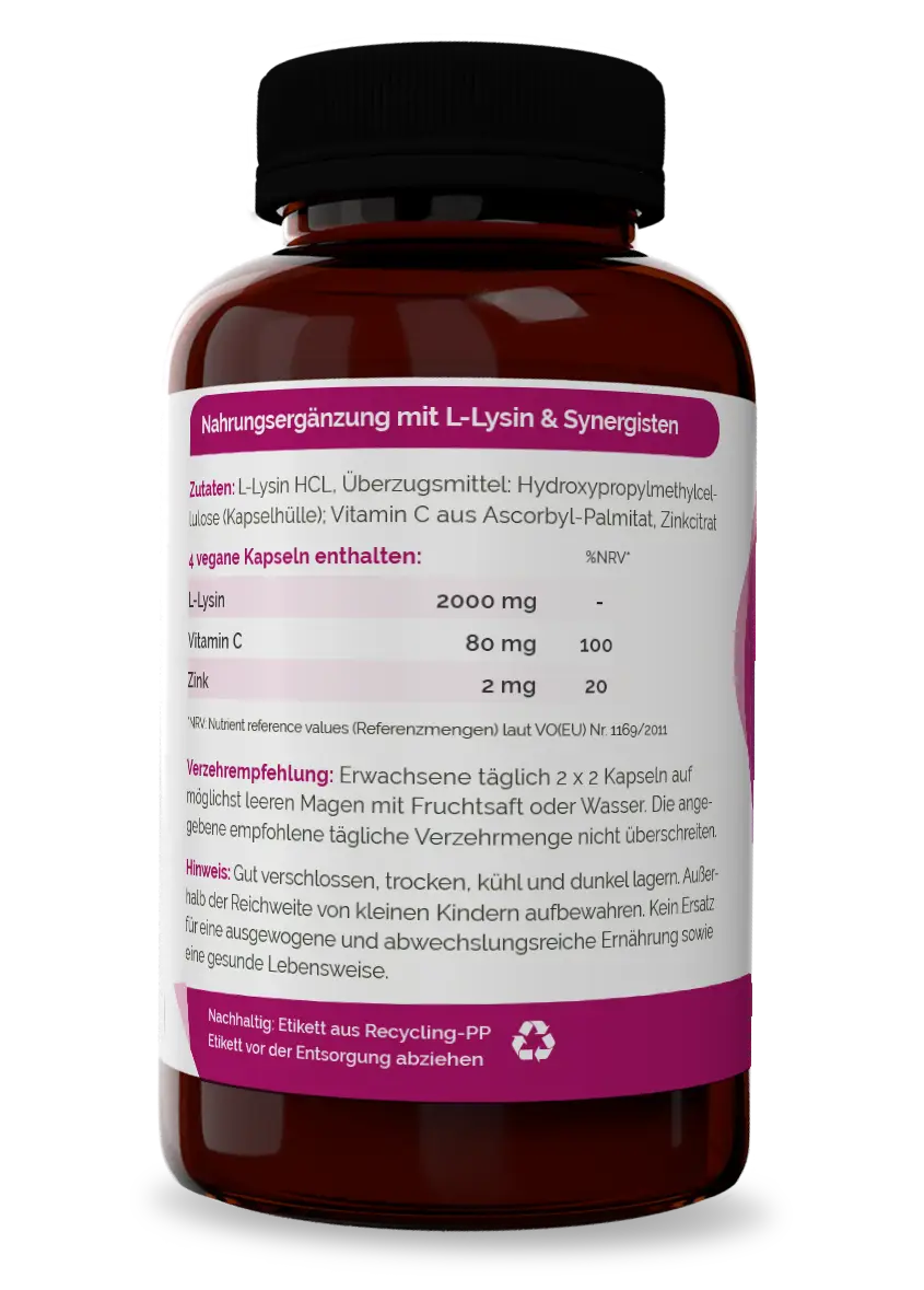 L-Lysin HCL kombiniert mit Vitamin C aus Ascorbyl-Palmitat und Zinkcitrat