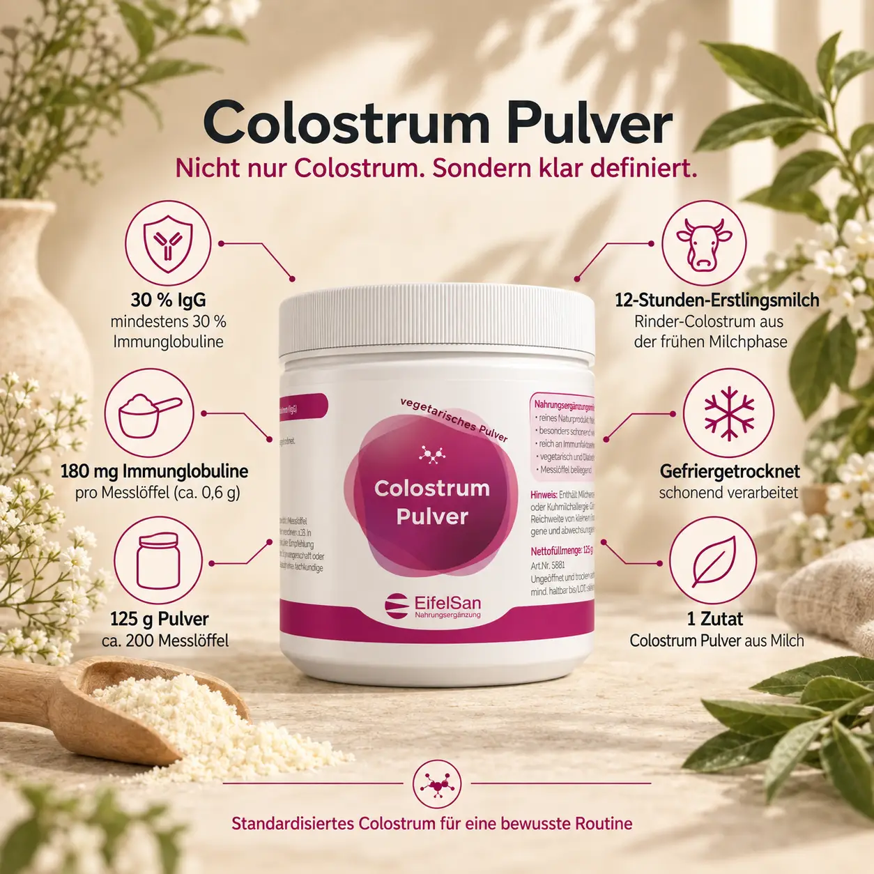 Colostrum Pulver mit 30 % Immunglobulinen – 125 g