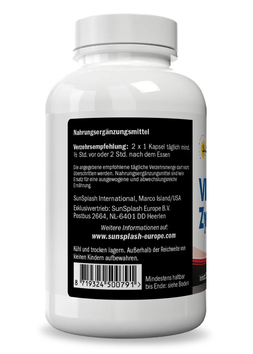 vr-zym-kapseln-sunsplash-enzyme-back-3 Etikett von VR Zym Enzym-Komplex – 60 Kapseln mit Nattokinase NSK-SD®