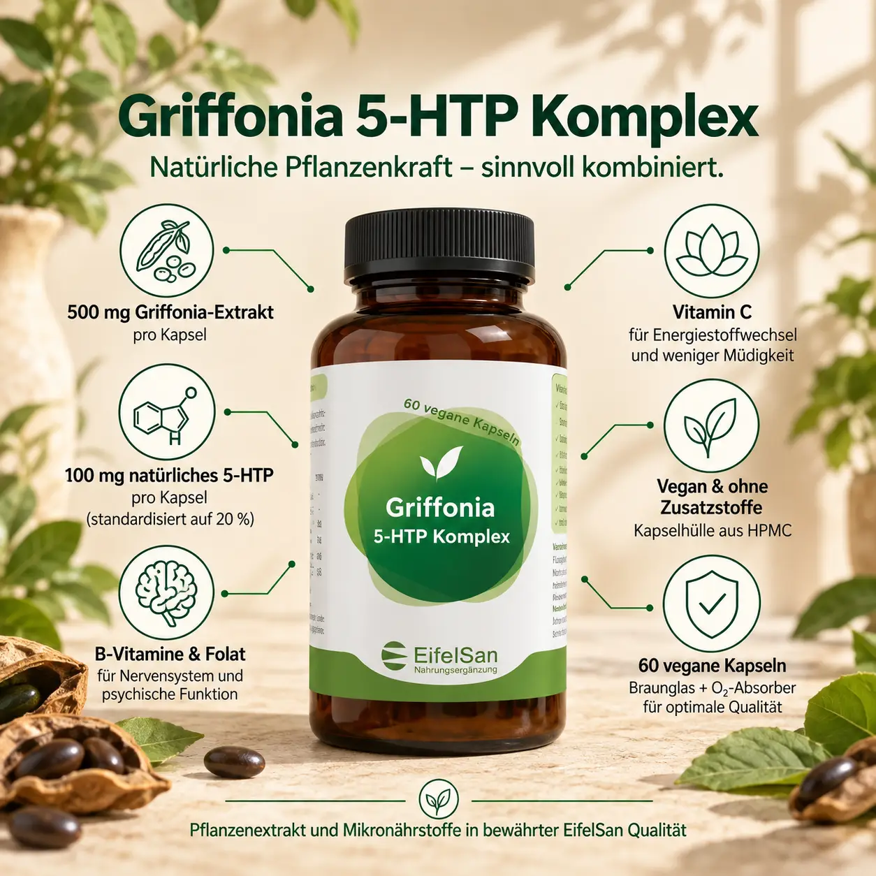 Griffonia-Extrakt 500 mg – 60 vegane Kapseln mit 5-HTP Griffonia-Extrakt 500 mg – 60 vegane Kapseln mit 5-HTP