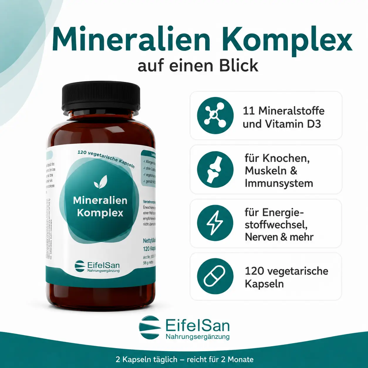 Mineralien Komplex - 120 Kapseln Mineralstoffe + Spurenelemente